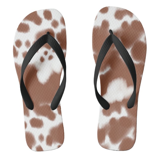 Brown spotted cow hide flip flops (Fußbett)
