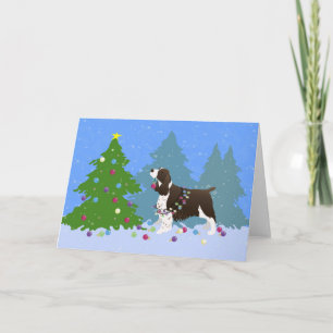 Brown Springer Spaniel Dekorieren Weihnachtsbaum Feiertagskarte