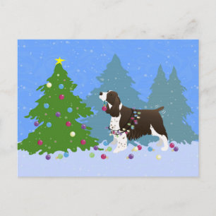 Brown Springer Spaniel Dekorieren Weihnachtsbaum Feiertagspostkarte