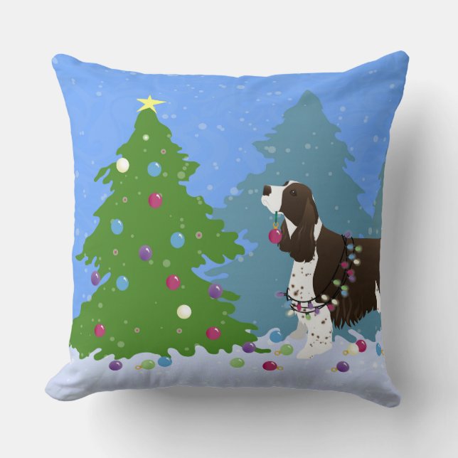 Brown Springer Spaniel Dekorieren Weihnachtsbaum Kissen (Vorderseite)