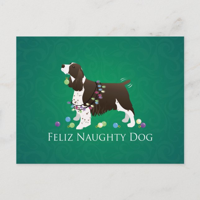 Brown Springer Spaniel Dog Feliz Naughty Dog Postkarte (Vorderseite)