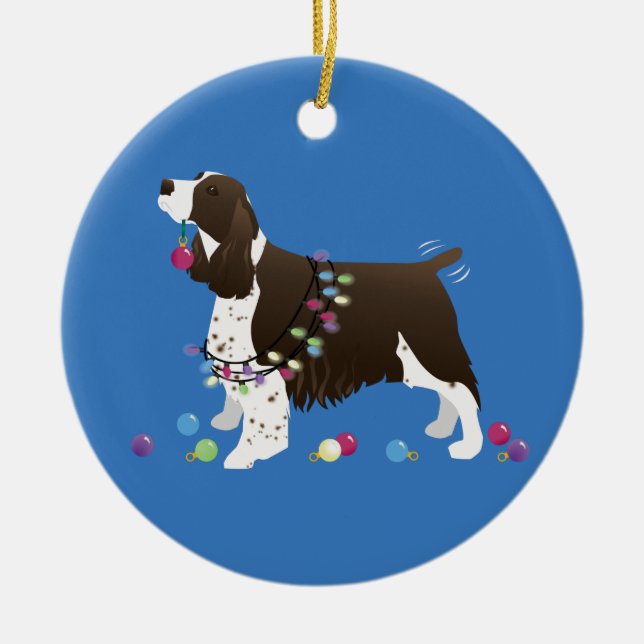 Brown Springer Spaniel WeihnachtsIllustration Keramik Ornament (Vorne)
