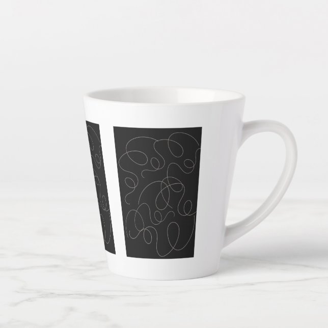 Brown Squiggg Lines Pattern Schwarzes Design Milchtasse (Rechts)