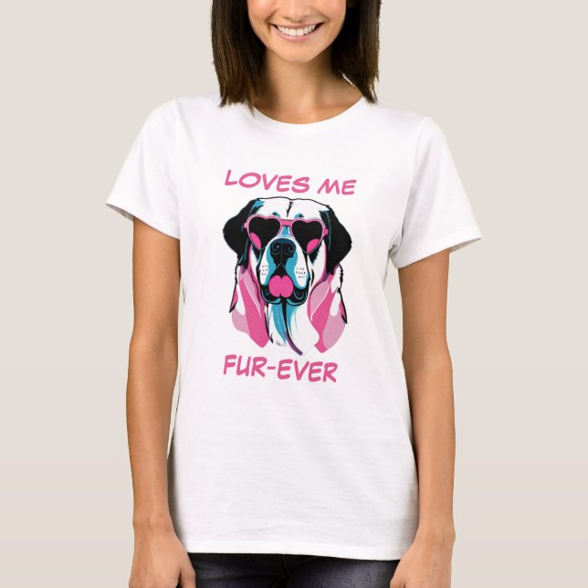 Brown St Bernard Pink Herzförmige Sonnenbrille T-Shirt (Vorderseite)