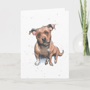 Brown Staffordshire Terrier Water color Geburtstag Karte
