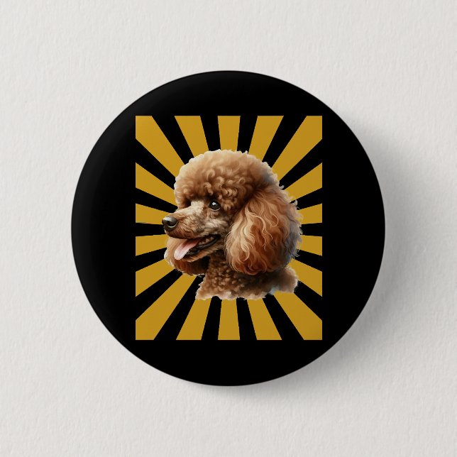 Brown Standard Poodle Retro Sunburst Button (Vorderseite)