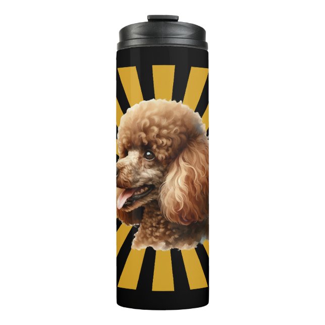 Brown Standard Poodle Retro Sunburst Thermosbecher (Vorderseite)
