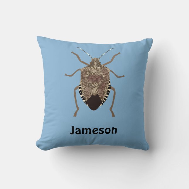 Brown Stink Bug Illustration Blue Personalisiert Kissen (Vorderseite)