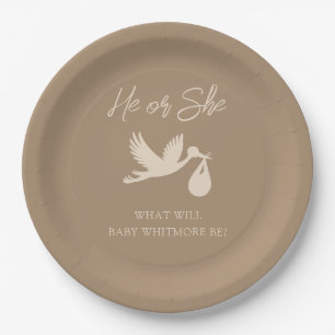 Brown Stork Baby Delivery He or she Gender Reveal Pappteller