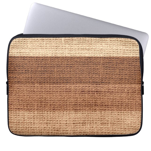 Brown Stripes Burlap Rustic Jute Laptopschutzhülle (Vorderseite)