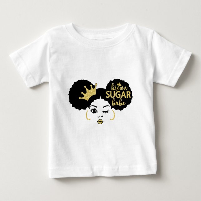 Brown Sugar Babe in Schwarz und Gold Baby T-shirt (Vorderseite)