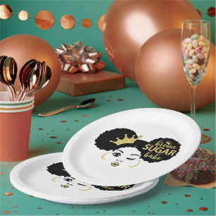 Brown Sugar Babe in Schwarz und Gold Pappteller