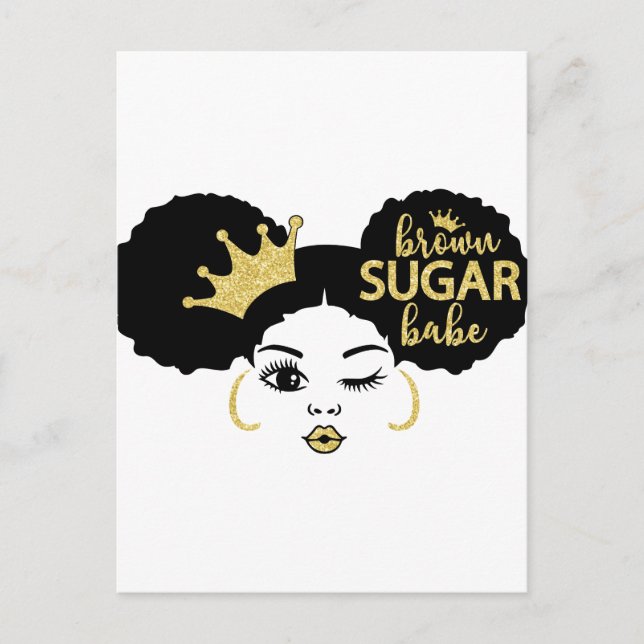 Brown Sugar Babe in Schwarz und Gold Postkarte (Vorderseite)