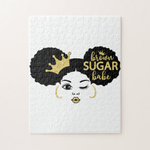 Brown Sugar Babe in Schwarz und Gold Puzzle