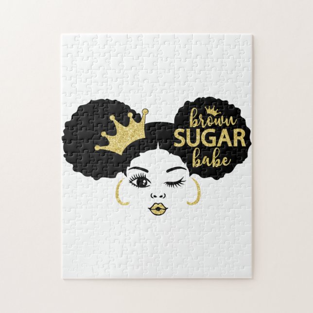 Brown Sugar Babe in Schwarz und Gold Puzzle (Vertikal)