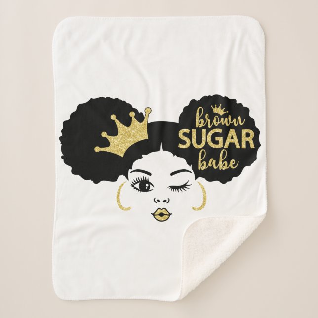 Brown Sugar Babe in Schwarz und Gold Sherpadecke (Vorderseite)