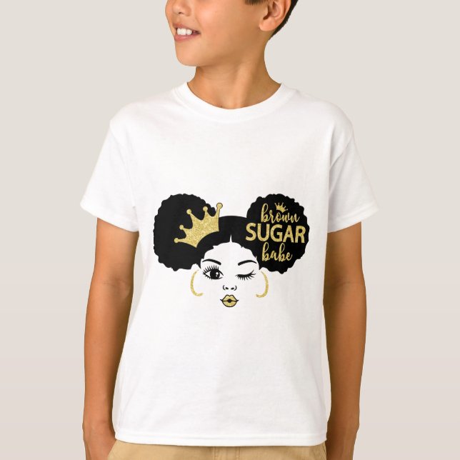 Brown Sugar Babe in Schwarz und Gold T-Shirt (Vorderseite)