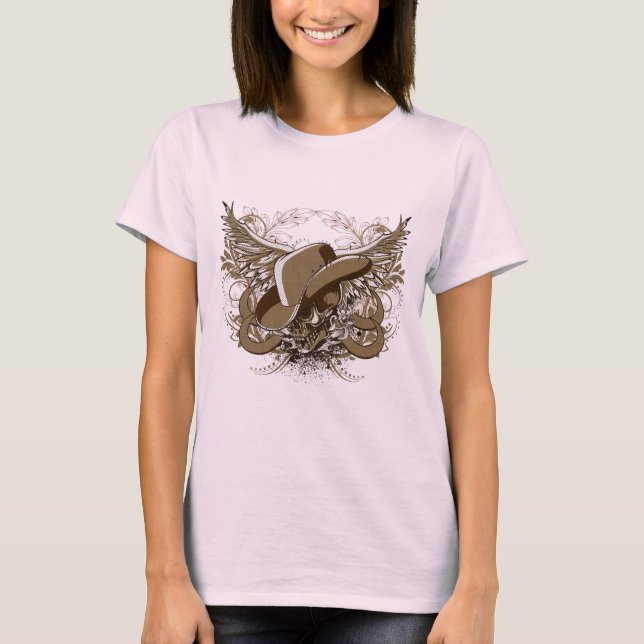Brown Sugar Skull Cowboy Hat & Egle Wings T-Shirt (Vorderseite)