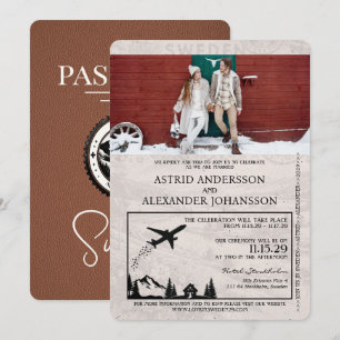 Brown Sweden Passport Wedding Einladung