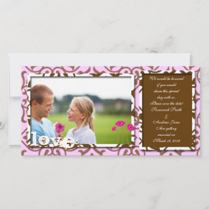 Brown Swirl Damask & Gerbers auf blau Save the Dat Date
