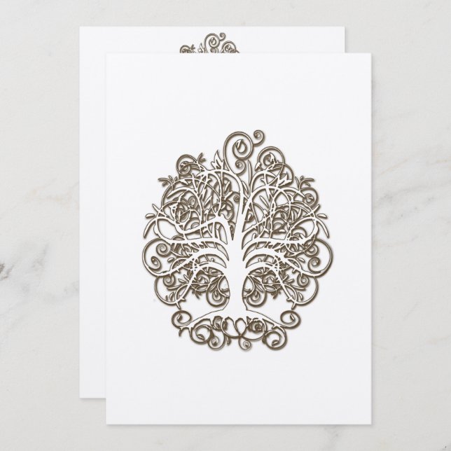 Brown Swirl Tree Roots of Liebe Wedding Einladung (Vorne/Hinten)