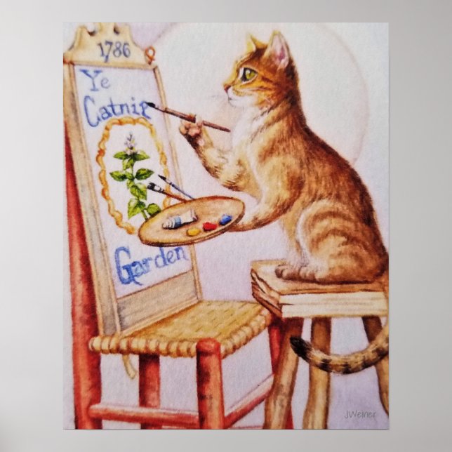 Brown Tabby Artist Katzenmalerei Wasserfarbe 16x20 Poster (Vorne)