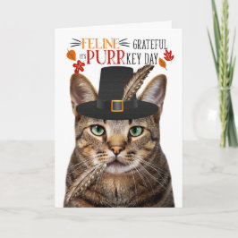 Brown Tabby Cat Feline Grateful for PURRkey Day Feiertagskarte