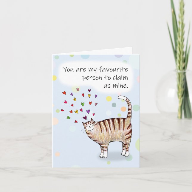 Brown Tabby Cat I love you Folded Greeting Card Karte (Vorderseite)