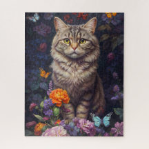 Brown Tabby mit Blume und Viktorianischem Stil