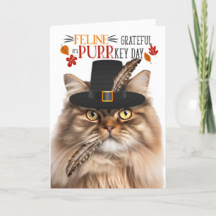Brown Tabby Persian Cat Grateful for PURRkey Day Feiertagskarte
