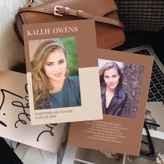 Brown Tan 2 Foto Abschluss Ankündigung (Von Creator hochgeladen)