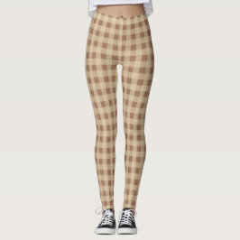 Brown Tan Beige Buffalo Kariert Checked Trendy Leggings