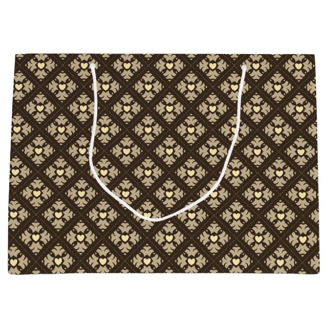 Brown & Tan Deko Hearts Gemustert Große Geschenktüte (Vorderseite)