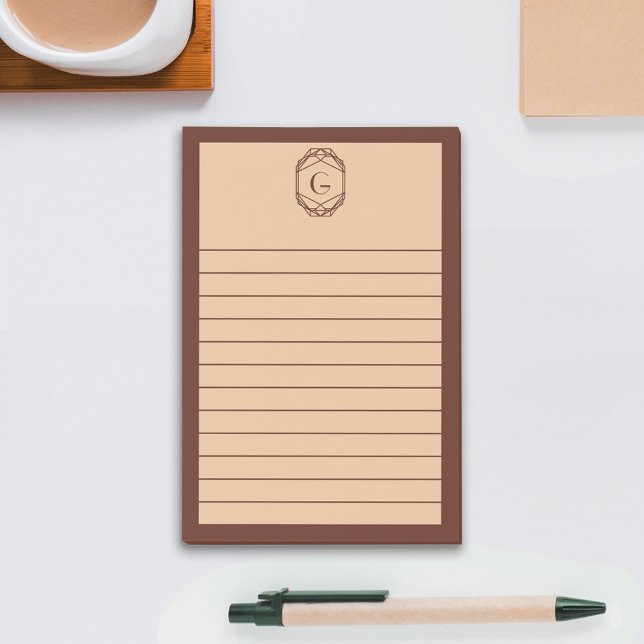 Brown & Tan Geometric Art Deco Monogram Lined Post-it Klebezettel (Von Creator hochgeladen)