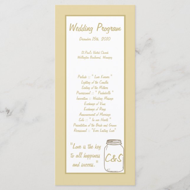 Brown/Tan Mason Jar Wedding Programs Programm (Vorderseite)