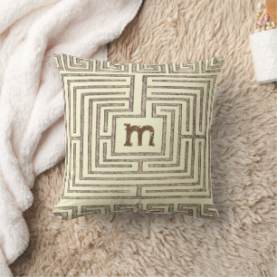 Brown Tan Monogram Tribal Griechisches Schlüsselmu Kissen