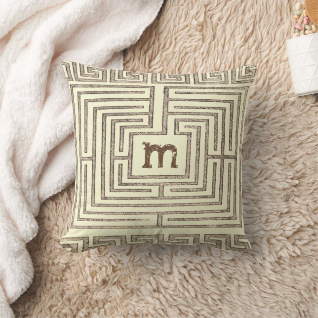 Brown Tan Monogram Tribal Griechisches Schlüsselmu Kissen (Decke)