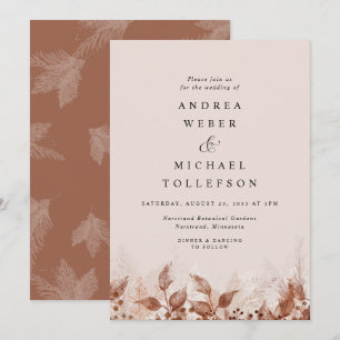 Brown Tan Rust Pampas Grass Boho Wedding Einladung
