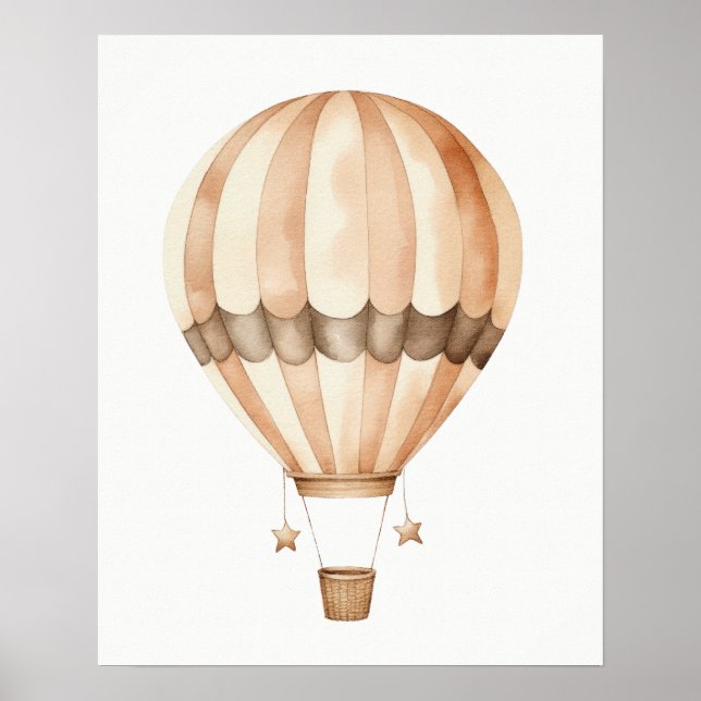 Brown Tan und Creme Vintage Heißluftballon Poster (Vorne)