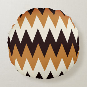 Brown Tan & White Zickzack Print Throw Kissen