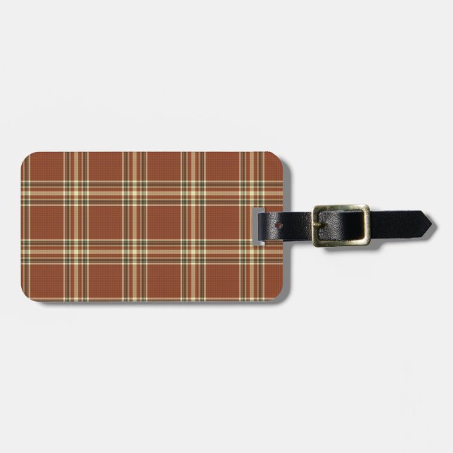 Brown Tartan Gepäckanhänger mit Ledergurt (Vorderseite horizontal)