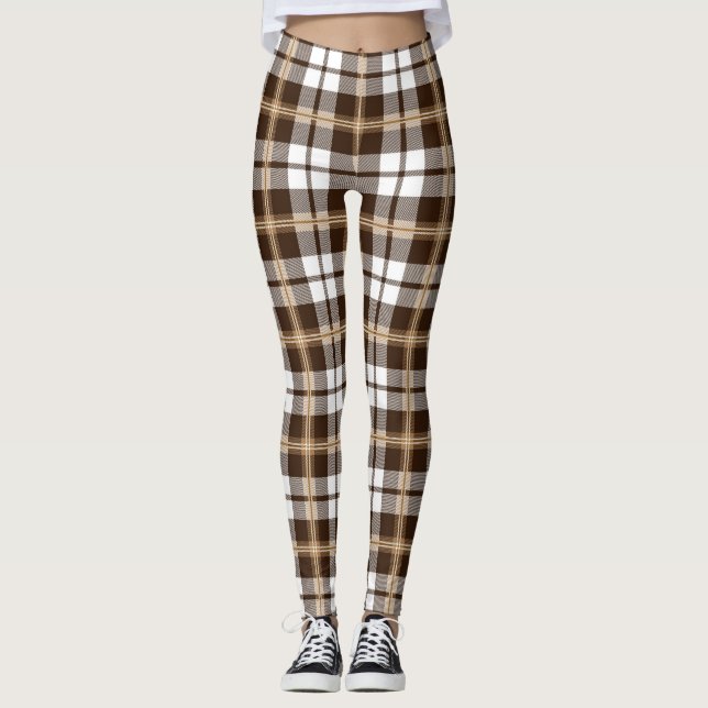 Brown Tartan Kariert schottisches Muster Leggings (Vorderseite)