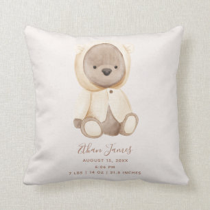 Brown Teddy Bear Baby Birth Stats Keepake Kissen