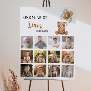 Brown Teddy Bear Birthday Foto Milestone Zeichen Poster