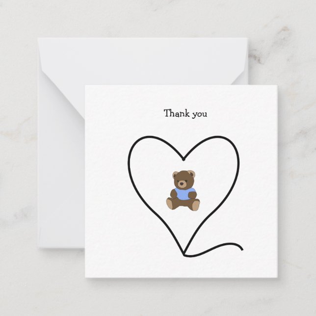 Brown Teddy Bear Mini Danke Note Card Mitteilungskarte (Vorderseite)