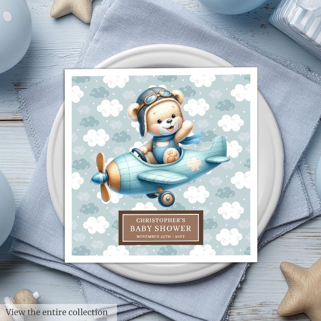 Brown Teddy Bear Pilot Babydusche Napkins für Jung Serviette (Brown Teddy Bear Pilot Baby Shower Napkins for Boys)