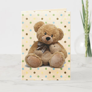 Brown Teddy Bears on Polka Dots New Baby Karte