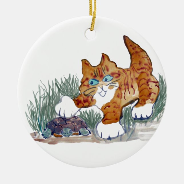Brown-Tigerkätzchen und -schildkröte Keramikornament (Vorne)