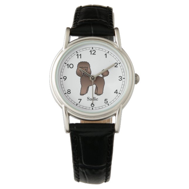 Brown Toy Poodle Niedlich Cartoon Dog & Name Armbanduhr (Vorderseite)