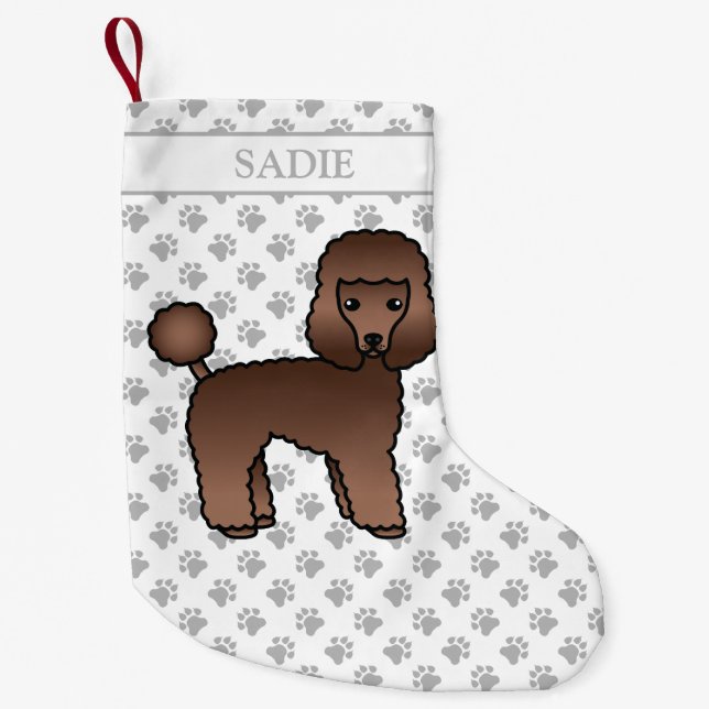 Brown Toy Poodle Niedlich Cartoon Dog & Name Kleiner Weihnachtsstrumpf (Vorderseite)